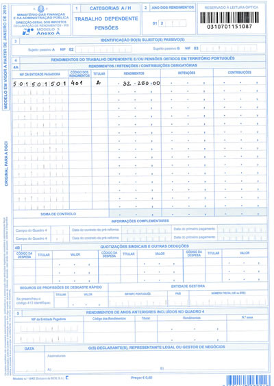 Declaração de IRS - anexo A